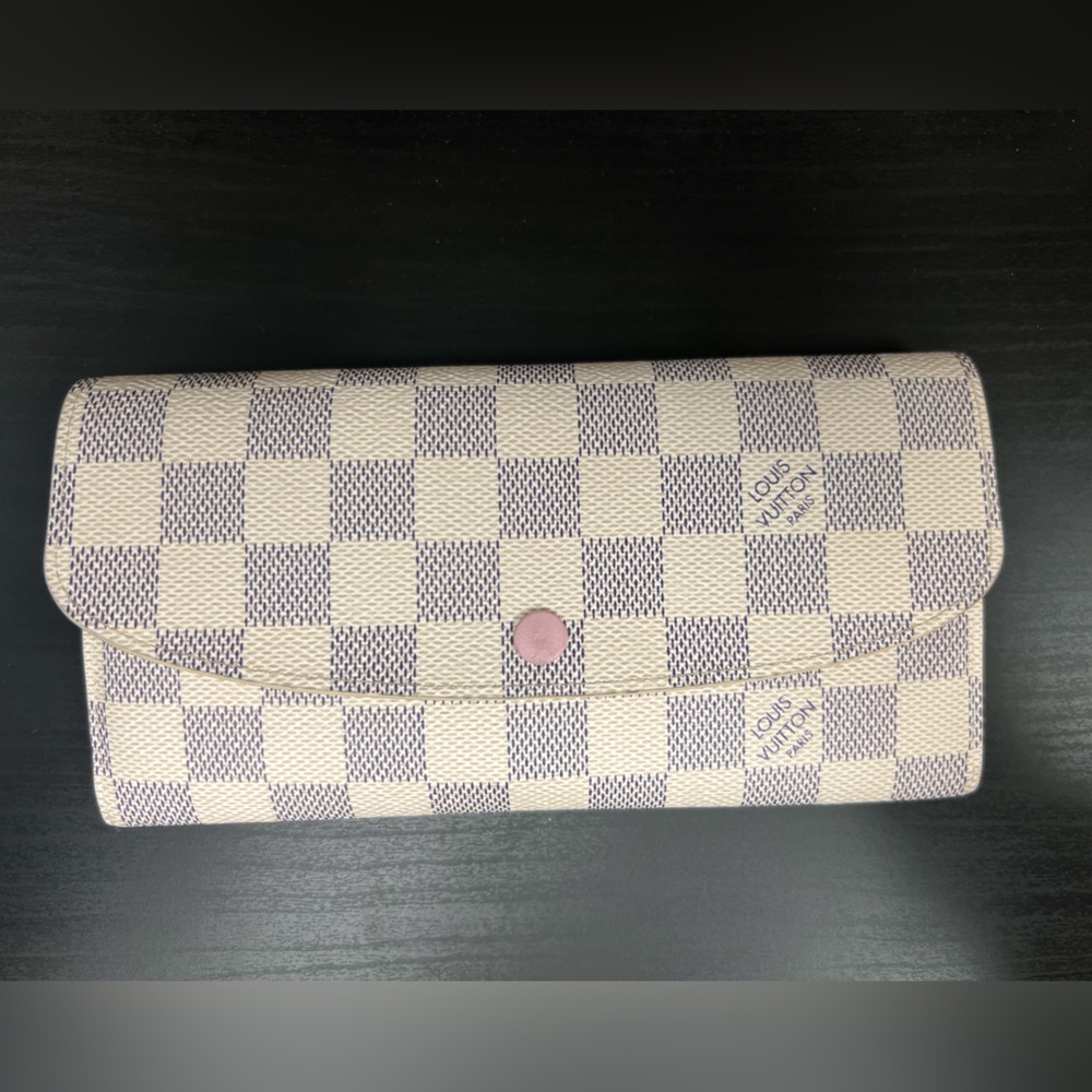 Used Louis Vuitton Damier Azur Emilie Wallet.